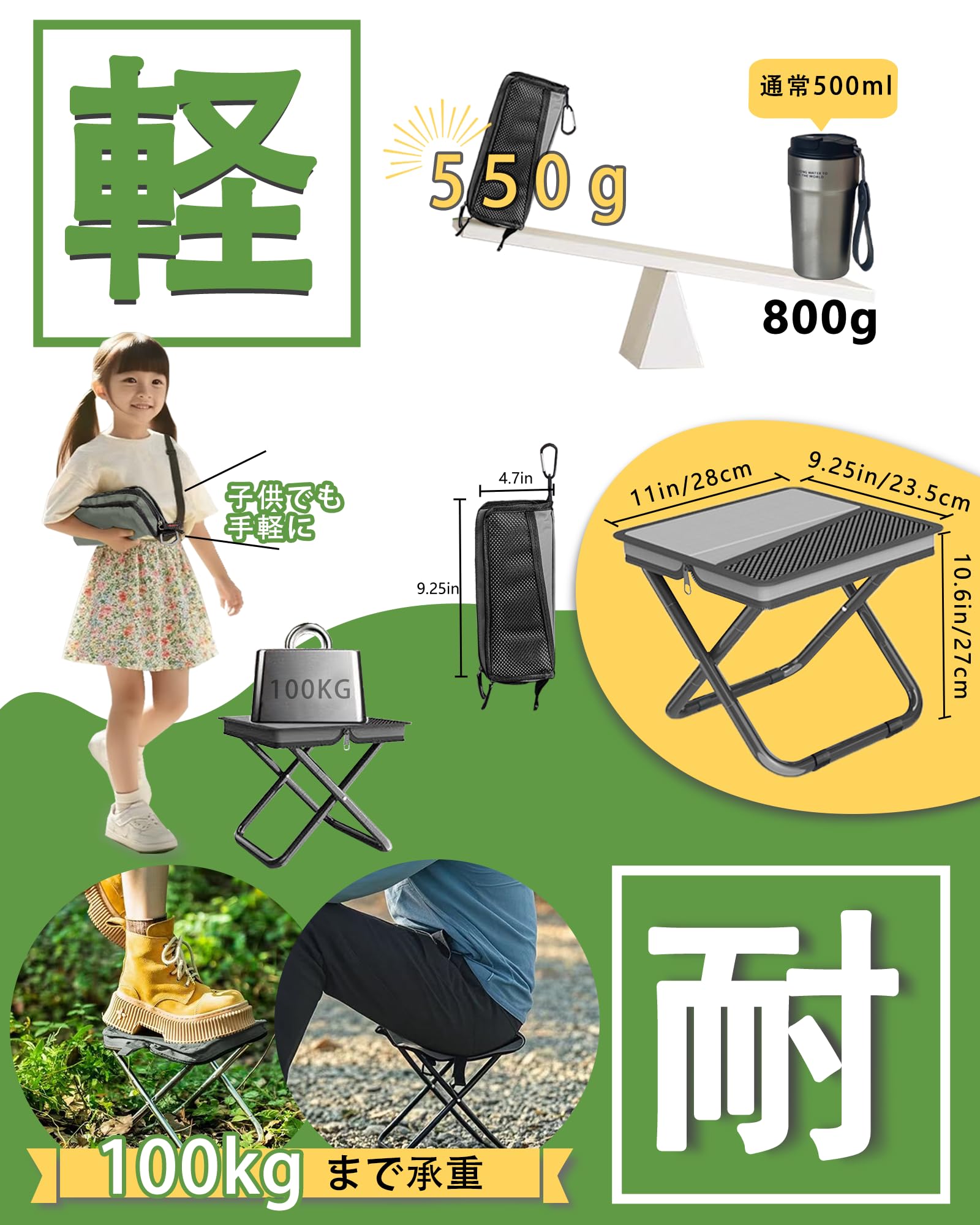 Amazon.co.jp: 耐荷重100kg折り畳み椅子【革新肩ベルト付き】収納袋